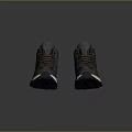 Gray High Top Sports Shoes With Brown Laces And Orange Yellow Accents On White Sole