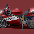 Red Sporty Motorcycle with Bright Headlight Black Seat Yellow Forks and NERODIN Logo