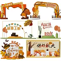Autumn Themed Decorative Display With New Arrival Signs And Harvest Elements 3d model