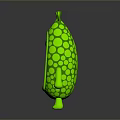 Cute Green Cartoon Pea Pod Character With Three Little Peas Round Dots And Leafy Top