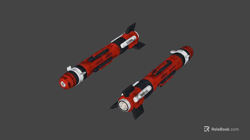 Red And White Rocket Launcher Weapon Models With Black Components And Markings 3d model 