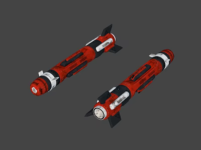 Red And White Rocket Launcher Weapon Models With Black Components And Markings 3d model