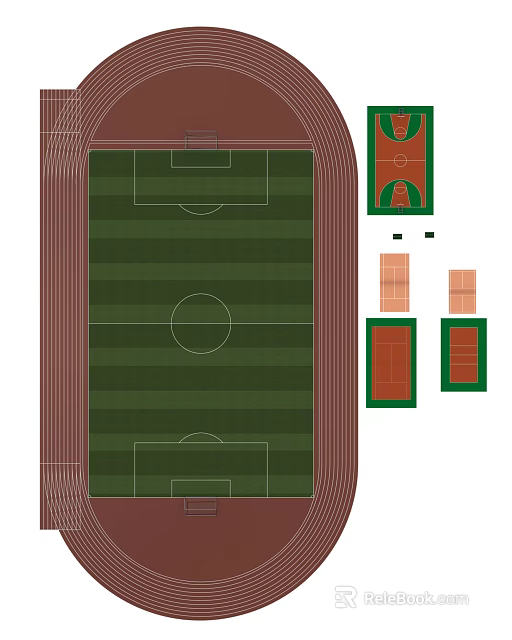 Sports Venue Layout With Football Pitch Running Track Basketball And Volleyball Courts 3d model 