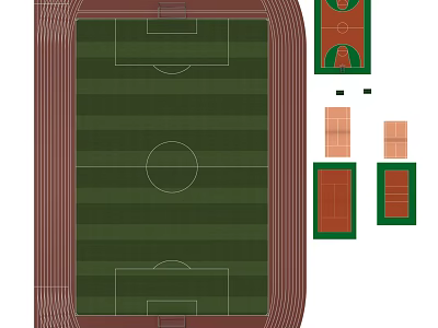 Sports Venue Layout With Football Pitch Running Track Basketball And Volleyball Courts 3d model