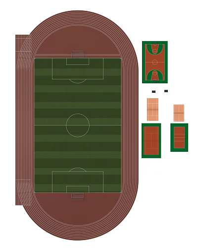Sports Venue Layout With Football Pitch Running Track Basketball And Volleyball Courts 3d model