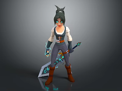 Fantasy Character With Creature Inspired Horns Green Hair And Glowing Weapon 3d model