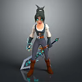 Fantasy Character With Creature Inspired Horns Green Hair And Glowing Weapon