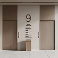 Modern Apartment Elevator Hall with Number 9 Sign Two Doors and Trash Bin 3d model