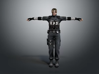 RPD Officer Game Movie Character 3D Model In Tactical Uniform With Arms Outstretched 3d model