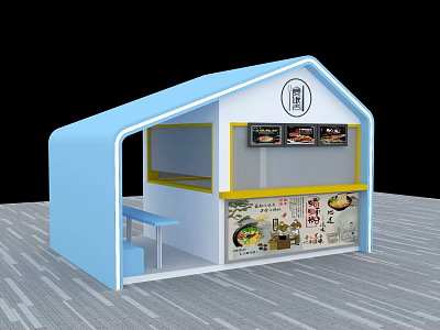 Blue And White Food Kiosk With Open Window Menu Display And Counter 3d model