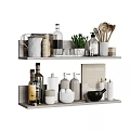 Modern Spice Bottles on Kitchen Shelves with Herbs Cooking Utensils and Cookbook