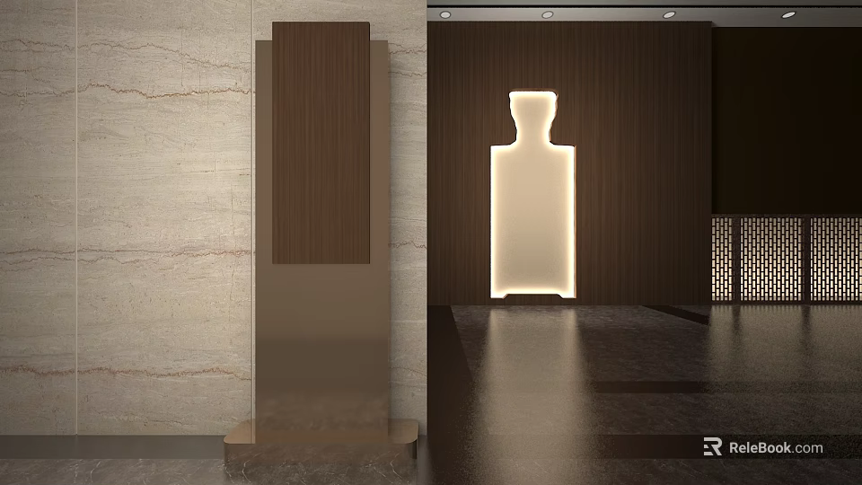 Modern Interior Design With Wooden Walls Illuminated Decor Marble Accents And Metal Base 3d model 