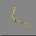 Yellow Cables Tied With Black Straps In Curved Shape On Blue Background