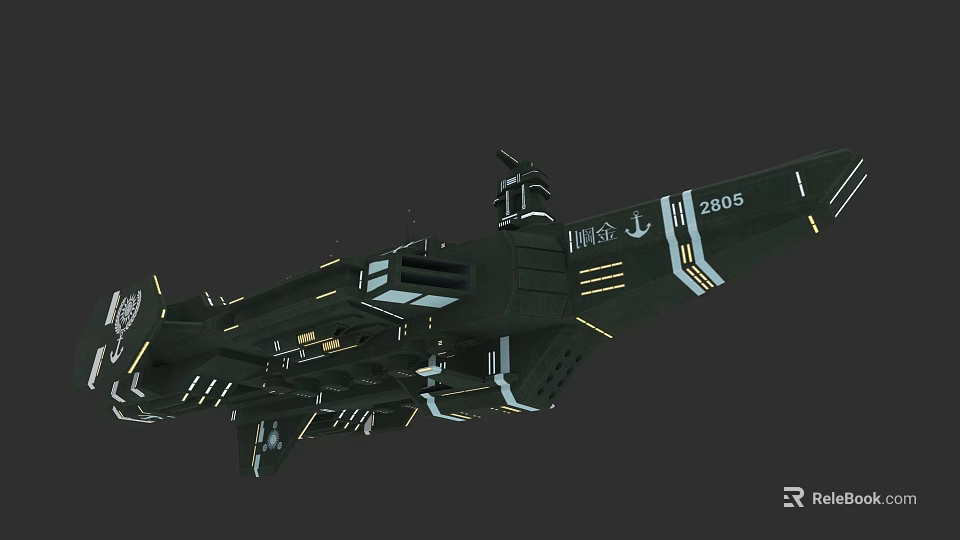 Modern Military Warship Naval Vessel With Hull Number 2805 Green Exterior Anchor And Deck Structures 3d model 