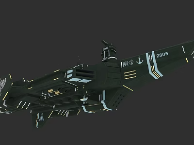 Modern Military Warship Naval Vessel With Hull Number 2805 Green Exterior Anchor And Deck Structures 3d model