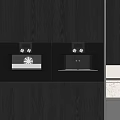 Built In Kitchen Appliances In Dark Wood Grain Black Cabinets With White Countertop