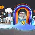 Colorful Photo Check-in Spot With Rainbow Arch TIME Sign Cloud Heart Decorations And Letter C