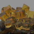 Stylish Decorative Ornament Set With Stacked Yellow Transparent Cubes On Black Base