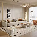Elegant Modern Living Room Interior With Light Sofa Geometric Rug And Round Chandelier