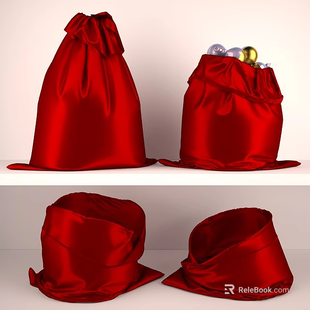 Red Satin Decorative Bags with Bow and Colorful Balls Inside 3d model 