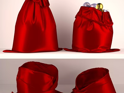 Red Satin Decorative Bags with Bow and Colorful Balls Inside 3d model