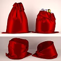 Red Satin Decorative Bags with Bow and Colorful Balls Inside