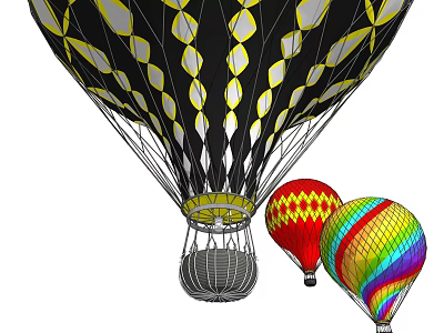 Colorful Hot Air Balloons Amusement Equipment With Black Yellow Patterns And Decorative Design 3d model