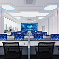 Modern Control Room Interior Setup With Multiple Monitor Screens Control Desks And Large