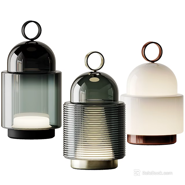 Stylish Modern Candle Lamps With Ring Handle And Black White Silver Striped Design 3d model 