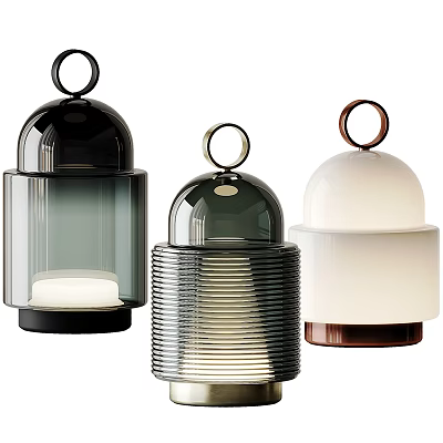 Stylish Modern Candle Lamps With Ring Handle And Black White Silver Striped Design 3d model
