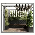 Modern Pergola Design With Metal Frame Glass Panels Bench And Surrounding Greenery