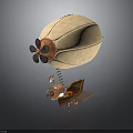 Vintage Steampunk Airship Design With Propeller Leather Envelope And Wooden Basket