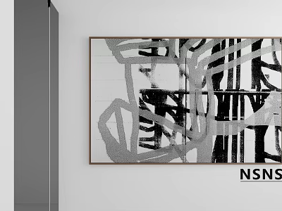 Modern Abstract Painting With Geometric Shapes Black White Gray Tones And Minimalist Design 3d model