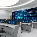 Modern Control Room Interior With Multiple Monitors Large Screen Display And Control Desks 3d model