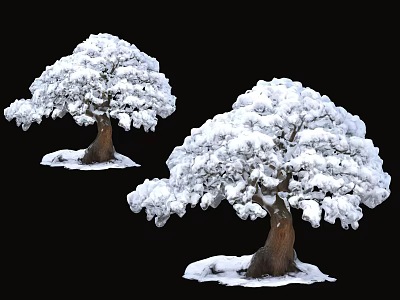Snow Covered Tree Pit With Lush Snowy Trees And Brown Trunks 3d model
