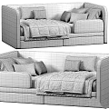 Cozy Kids Bed With Upholstered Headboard Multiple Pillows And Soft Blanket In Beige White Tones
