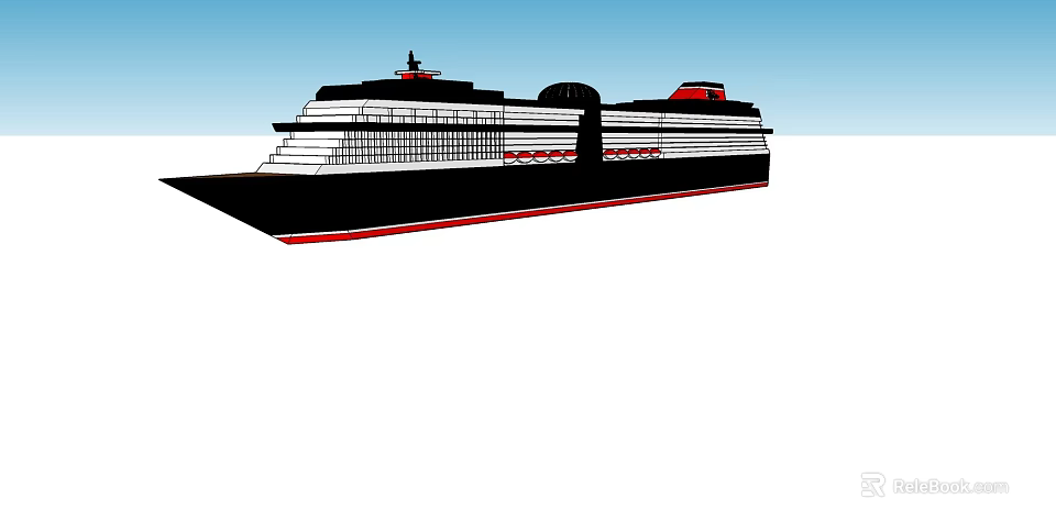 Large Cruise Ship With Black White And Red Exterior 3d model 