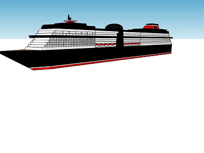 Large Cruise Ship With Black White And Red Exterior 3d model