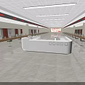 Modern Service Hall Interior Featuring White Counter Multiple Windows Neat Seats And Bright Lighting