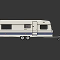 White Caravan Featuring Blue Stripes Windows Door And Tow Hitch