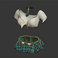 Fashionable White Short Sleeve Top with Blue Bow and Plaid Ruffled Skirt