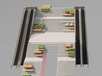 Modern Landscape Design With Escalators Staircase And Green Plant Platforms 3d model