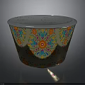 Decorative Bowl With Colorful Floral Patterns And Shiny Silver Rim