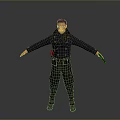 3D Character Model In Blue Coat Brown Pants Holding Guns On Gray Background