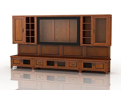 Traditional Wooden TV Cabinet With Open Shelves Cabinet Doors And Drawers 3d model