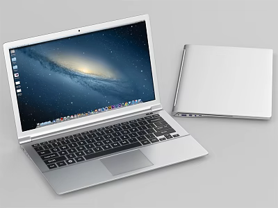 Modern Slim Silver Laptop Device With Open Display Screen And Keyboard 3d model
