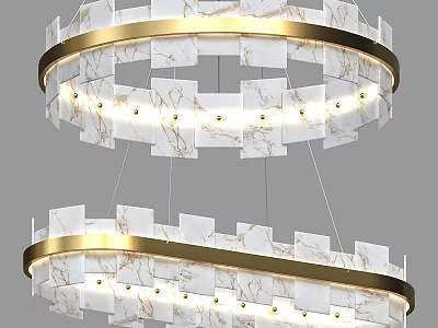 Modern Double Ring Chandelier With Marble Panels And Gold Frame Lighting Design 3d model