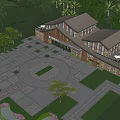 Modern Visitor Center With Wooden Stone Exterior And Green Landscaped Surroundings