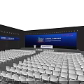 Large Conference Hall Interior With Blue Background Stage Seats And Banners