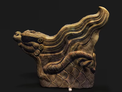 Intricate Dragon Head Sculpture Carving With Wavy Mane And Scaly Body 3d model